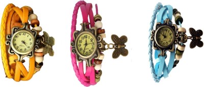 NS18 Vintage Butterfly Rakhi Watch Combo of 3 Yellow, Pink And Sky Blue Analog Watch  - For Women   Watches  (NS18)