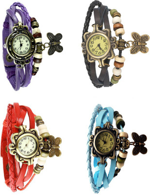 

Kissu Vintage Rakhi Combo of 4 Purple, Red, Black And Sky Blue Watch - For Women
