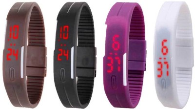 NS18 Silicone Led Magnet Band Combo of 4 Brown, Black, Purple And White Digital Watch  - For Boys & Girls   Watches  (NS18)