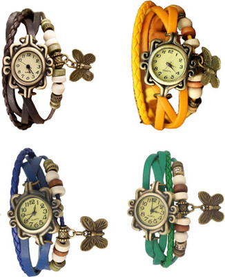 View NS18 Vintage Butterfly Rakhi Combo of 4 Brown, Blue, Yellow And Green Analog Watch  - For Women Wrist Watches Price Online(NS18)
