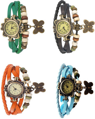 

Kissu Vintage Rakhi Combo of 4 Green, Orange, Black And Sky Blue Watch - For Women