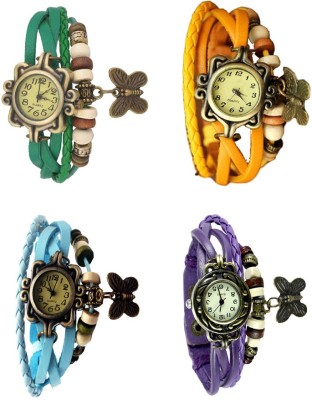 NS18 Vintage Butterfly Rakhi Combo of 4 Green, Sky Blue, Yellow And Purple Analog Watch  - For Women   Watches  (NS18)