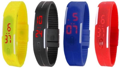NS18 Silicone Led Magnet Band Watch Combo of 4 Yellow, Black, Blue And Red Digital Watch  - For Couple   Watches  (NS18)