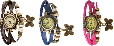 

Kissu Vintage Rakhi Watch Combo of 3 Brown, Blue And Pink Watch - For Women