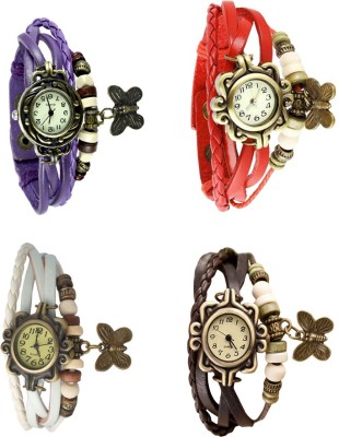 NS18 Vintage Butterfly Rakhi Combo of 4 Purple, White, Red And Brown Analog Watch  - For Women   Watches  (NS18)
