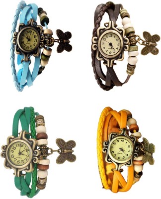 NS18 Vintage Butterfly Rakhi Combo of 4 Sky Blue, Green, Brown And Yellow Analog Watch  - For Women   Watches  (NS18)