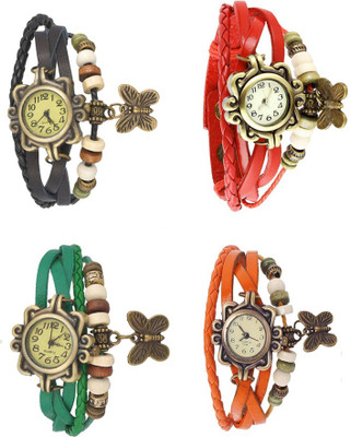 

Kissu Vintage Rakhi Combo of 4 Black, Green, Red And Orange Watch - For Women