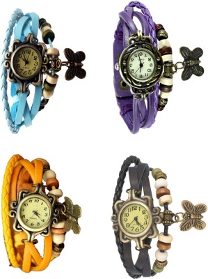 NS18 Vintage Butterfly Rakhi Combo of 4 Sky Blue, Yellow, Purple And Black Analog Watch  - For Women   Watches  (NS18)