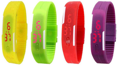 View NS18 Silicone Led Magnet Band Watch Combo of 4 Yellow, Green, Red And Purple Digital Watch  - For Couple Wrist Watches Price Online(NS18)