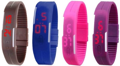 NS18 Silicone Led Magnet Band Watch Combo of 4 Brown, Blue, Pink And Purple Digital Watch  - For Couple   Watches  (NS18)