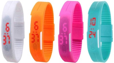 NS18 Silicone Led Magnet Band Watch Combo of 4 White, Orange, Pink And Sky Blue Digital Watch  - For Couple   Watches  (NS18)