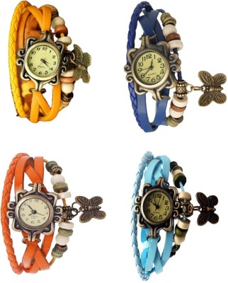 NS18 Vintage Butterfly Rakhi Combo of 4 Yellow, Orange, Blue And Sky Blue Analog Watch  - For Women   Watches  (NS18)