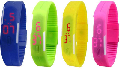 

NS18 Silicone Led Magnet Band Watch Combo of 4 Blue, Green, Yellow And Pink Watch - For Couple