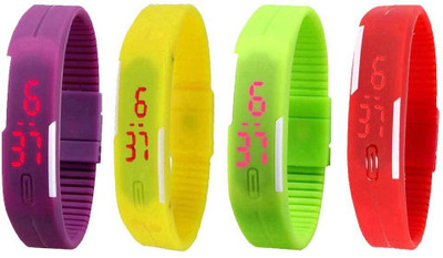 

NS18 Silicone Led Magnet Band Watch Combo of 4 Purple, Yellow, Green And Red Watch - For Couple