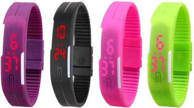 NS18 Silicone Led Magnet Band Combo of 4 Purple, Black, Pink And Green Digital Watch  - For Boys & Girls   Watches  (NS18)