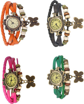 

Kissu Vintage Rakhi Combo of 4 Orange, Pink, Black And Green Watch - For Women