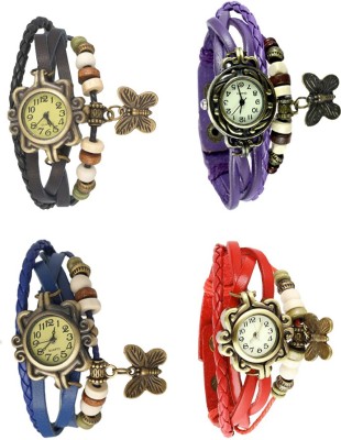 NS18 Vintage Butterfly Rakhi Combo of 4 Black, Blue, Purple And Red Analog Watch  - For Women   Watches  (NS18)