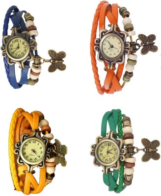 NS18 Vintage Butterfly Rakhi Combo of 4 Blue, Yellow, Orange And Green Analog Watch  - For Women   Watches  (NS18)