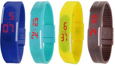 NS18 Silicone Led Magnet Band Combo of 4 Blue, Sky Blue, Yellow And Brown Digital Watch  - For Boys & Girls   Watches  (NS18)
