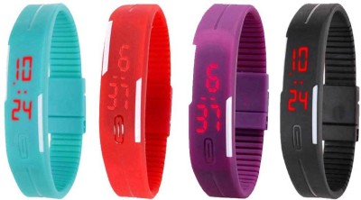 NS18 Silicone Led Magnet Band Combo of 4 Sky Blue, Red, Purple And Black Digital Watch  - For Boys & Girls   Watches  (NS18)