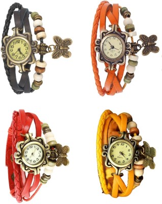 NS18 Vintage Butterfly Rakhi Combo of 4 Black, Red, Orange And Yellow Analog Watch  - For Women   Watches  (NS18)