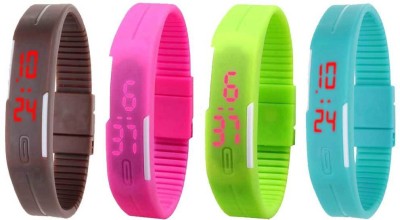 NS18 Silicone Led Magnet Band Watch Combo of 4 Brown, Pink, Green And Sky Blue Digital Watch  - For Couple   Watches  (NS18)