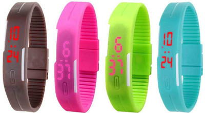 

NS18 Silicone Led Magnet Band Watch Combo of 4 Brown, Pink, Green And Sky Blue Watch - For Couple