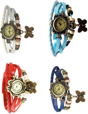 

Kissu Vintage Rakhi Combo of 4 White, Red, Sky Blue And Blue Watch - For Women