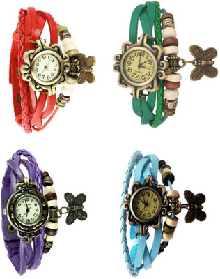 

Kissu Vintage Rakhi Combo of 4 Red, Purple, Green And Sky Blue Watch - For Women