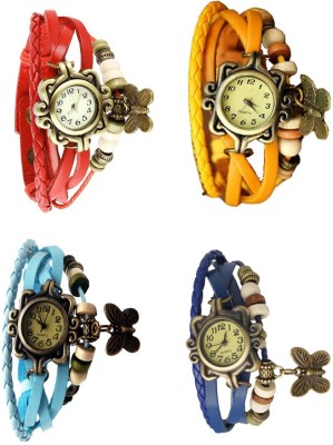 NS18 Vintage Butterfly Rakhi Combo of 4 Red, Sky Blue, Yellow And Blue Analog Watch  - For Women   Watches  (NS18)