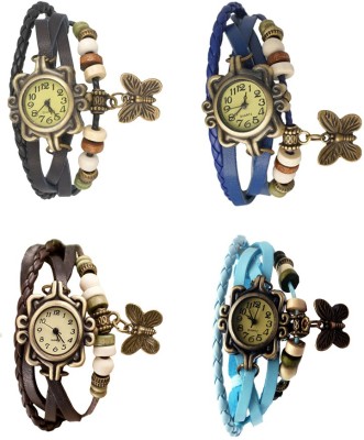 NS18 Vintage Butterfly Rakhi Combo of 4 Black, Brown, Blue And Sky Blue Analog Watch  - For Women   Watches  (NS18)