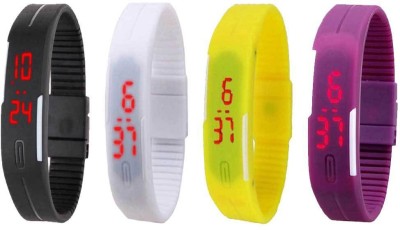 NS18 Silicone Led Magnet Band Watch Combo of 4 Black, White, Yellow And Purple Digital Watch  - For Couple   Watches  (NS18)