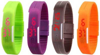 NS18 Silicone Led Magnet Band Combo of 4 Green, Purple, Brown And Orange Digital Watch  - For Boys & Girls   Watches  (NS18)