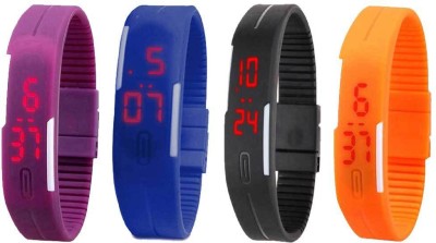 NS18 Silicone Led Magnet Band Combo of 4 Purple, Blue, Black And Orange Digital Watch  - For Boys & Girls   Watches  (NS18)
