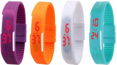 NS18 Silicone Led Magnet Band Watch Combo of 4 Purple, Orange, White And Sky Blue Digital Watch  - For Couple   Watches  (NS18)