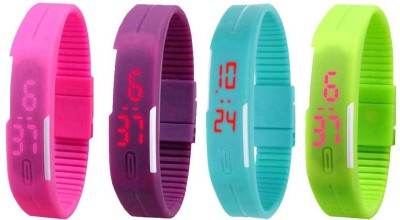 NS18 Silicone Led Magnet Band Combo of 4 Pink, Purple, Sky Blue And Green Digital Watch  - For Boys & Girls   Watches  (NS18)
