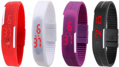 

NS18 Silicone Led Magnet Band Combo of 4 Red, White, Purple And Black Watch - For Boys & Girls