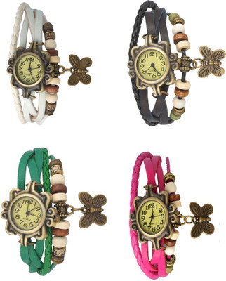 

NS18 Vintage Butterfly Rakhi Combo of 4 White, Green, Black And Pink Watch - For Women