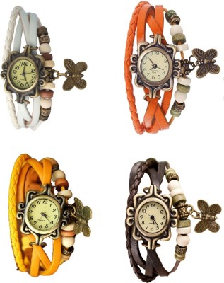 NS18 Vintage Butterfly Rakhi Combo of 4 White, Yellow, Orange And Brown Analog Watch  - For Women   Watches  (NS18)