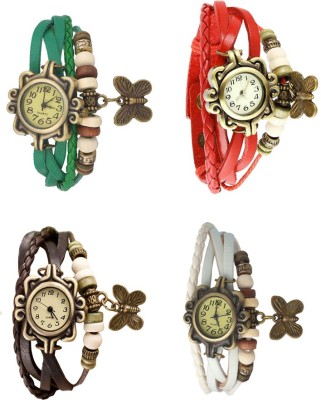 NS18 Vintage Butterfly Rakhi Combo of 4 Green, Brown, Red And White Analog Watch  - For Women   Watches  (NS18)