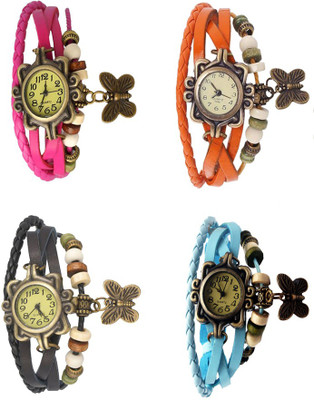 

Kissu Vintage Rakhi Combo of 4 Pink, Black, Orange And Sky Blue Watch - For Women