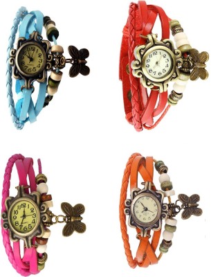 NS18 Vintage Butterfly Rakhi Combo of 4 Sky Blue, Pink, Red And Orange Analog Watch  - For Women   Watches  (NS18)