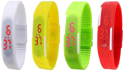 

NS18 Silicone Led Magnet Band Watch Combo of 4 White, Yellow, Green And Red Watch - For Couple