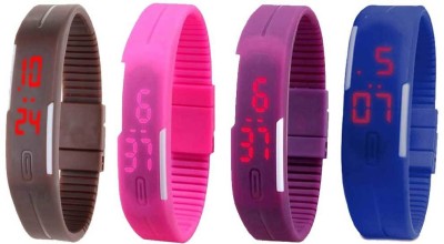 NS18 Silicone Led Magnet Band Combo of 4 Brown, Pink, Purple And Blue Digital Watch  - For Boys & Girls   Watches  (NS18)