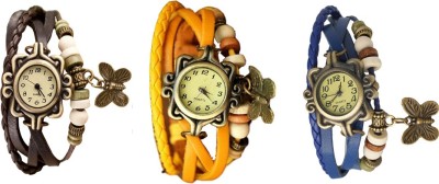 NS18 Vintage Butterfly Rakhi Watch Combo of 3 Brown, Yellow And Blue Analog Watch  - For Women   Watches  (NS18)