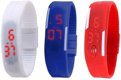 NS18 Silicone Led Magnet Band Combo of 3 White, Blue And Red Digital Watch  - For Boys & Girls   Watches  (NS18)