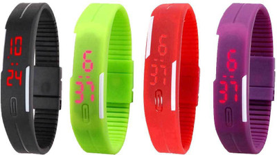 

Kissu Led Magnet Band Combo of 4 Black, Green, Red And Purple Watch - For Men & Women