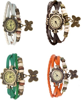 NS18 Vintage Butterfly Rakhi Combo of 4 White, Green, Brown And Orange Analog Watch  - For Women   Watches  (NS18)
