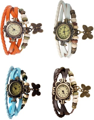 NS18 Vintage Butterfly Rakhi Combo of 4 Orange, Sky Blue, White And Brown Analog Watch  - For Women   Watches  (NS18)