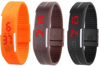NS18 Silicone Led Magnet Band Combo of 3 Orange, Brown And Black Digital Watch  - For Boys & Girls   Watches  (NS18)